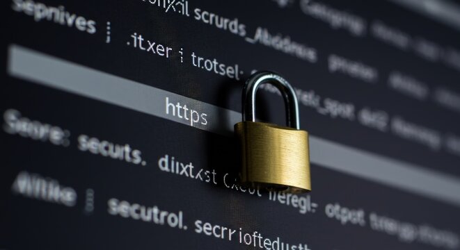 Padlock on computer code background.