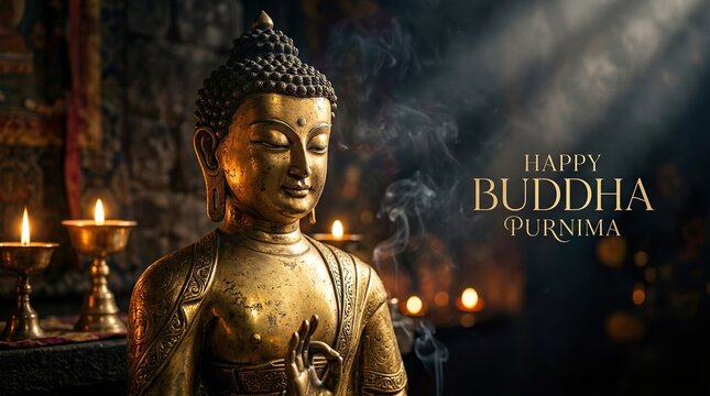 Cinematic Buddha Statue Close Up with Candlelight for Buddha Purnima