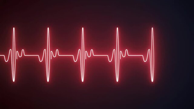 Red neon heartbeat EKG line on a dark background illustrating a vital sign of life and health