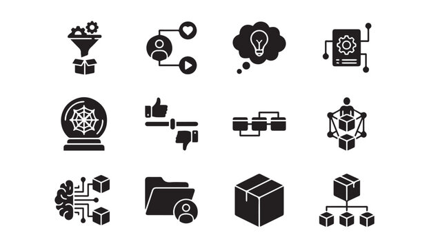 Collection of icons for business processes, data flow and analytics, business