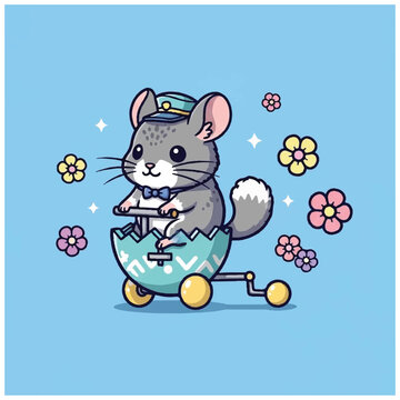 Cartoon mouse in egg tricycle.