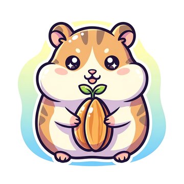 Cute Hamster Holding a Nut Cartoon Illustration.