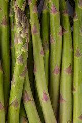 Fototapeta premium Close-up of fresh asparagus spears showing vibrant green color and natural texture. Healthy vegetable background for cooking, nutrition, and organic food concepts..