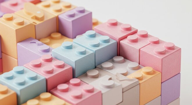 Colorful plastic building blocks arranged.