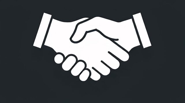 White Handshake Icon on Dark Background Symbolizing Agreement.
