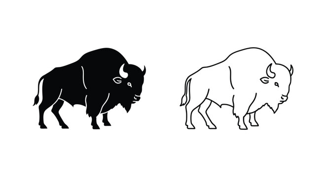 American Bison vs Buffalo: Iconic Silhouette Comparison Vector