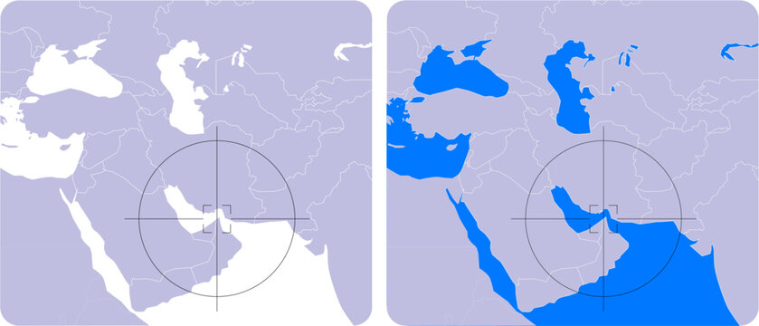 Middle East Map with Hormuz Strait Crosshair Vector (Clean Path, Editable, Copy Space)