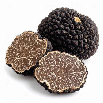 Tuber melanosporum edible black truffle  on white 