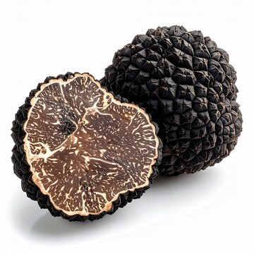Tuber melanosporum edible black truffle  on white 