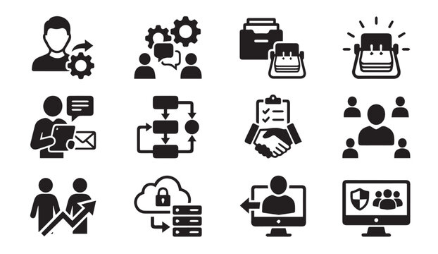 User management secure cloud business performance icons with collaboration