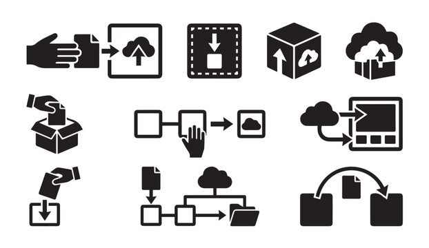 Data input output cloud storage file transfer icons with transfer, management