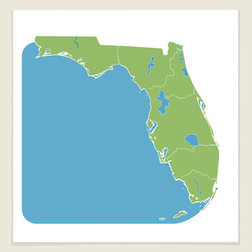 Florida State Map Vector Illustration with Green Land and Blue Water