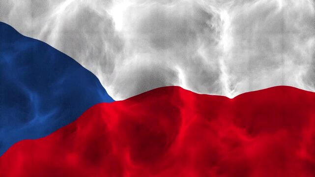 3D Rendered Czech Flag Waving in Slow Motion for National Day. National Flag of Czechia Waving Seamlessly on Blue Sky Background