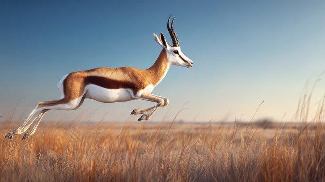 springbok jumping in the savanna, south africa