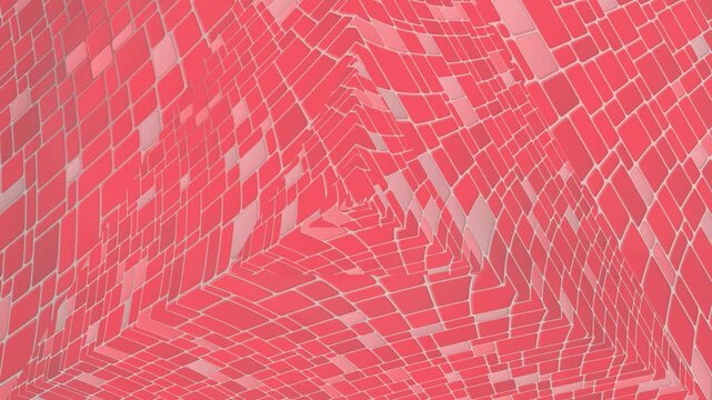 Abstract coral pink geometric tunnel animation with perspective square pattern and dynamic depth. Ideal for modern backgrounds, futuristic visuals, and digital design.