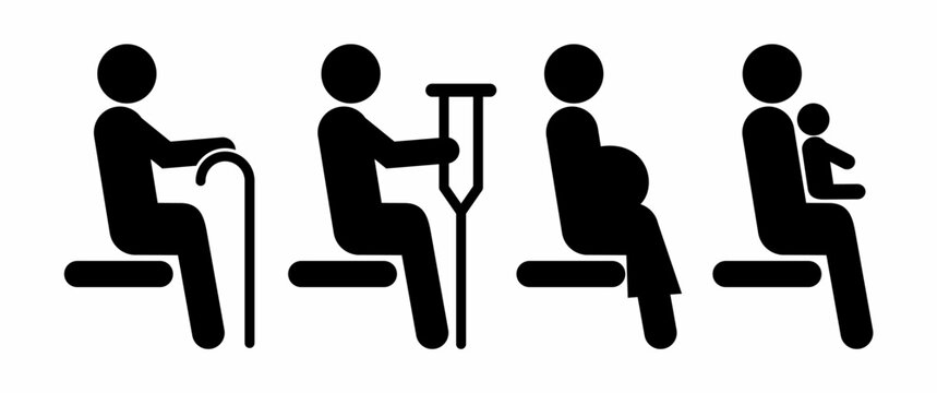 Priority Seating Icons for Elderly, Disabled, Pregnant Women, and Parents with Babies