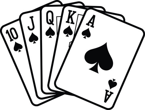 Black and White Illustration of a Royal Flush in Spades