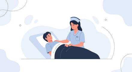 Fototapeta premium Nurse caring for patient in hospital bed, healthcare, medical assistance, comfort