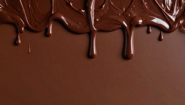 Texture de chocolat noir liquide qui d&eacute;gouline lentement, offrant un arri&egrave;re-plan culinaire riche et savoureux pour les desserts.