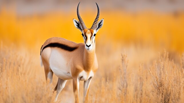 Graceful gazelle standing alert in a sunlit golden savanna grassland