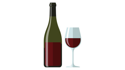 Fototapeta premium A bottle of red wine and a half-full wine glass on a plain white background, simple still life composition.
