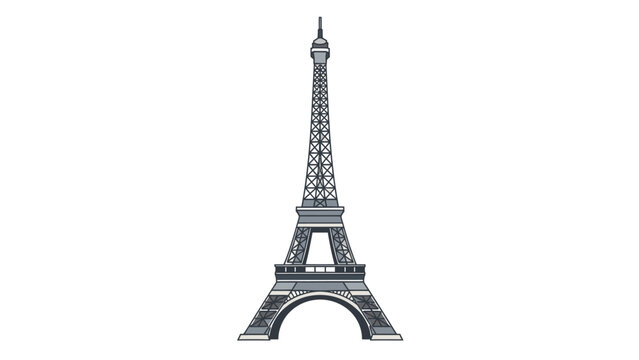 Illustration of the Eiffel Tower with a gray metallic color against a white background.