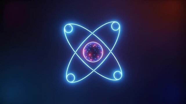 Abstract neon atom structure animation on dark background
