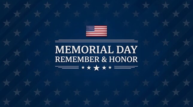 Clean and modern Memorial Day banner with a dark blue star pattern background and simple text.
