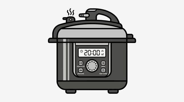 Modern electric pressure cooker with digital display and steam vent, efficient kitchen appliance illustration