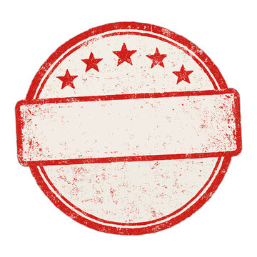 A distressed red circular stamp with stars and a blank banner, ideal for labels, badges, or retro-style branding designs.