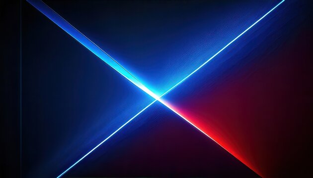 Arri&egrave;re-plan num&eacute;rique futuriste pr&eacute;sentant deux faisceaux laser n&eacute;on bleu et rouge qui se croisent en diagonale sur un fond noir profond.