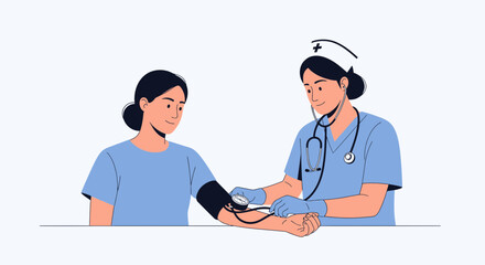 Fototapeta premium Nurse checking patient's blood pressure, medical checkup, healthcare concept