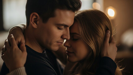 Naklejka premium Intimate Embrace - A Tender Moment of Love and Connection Between a Couple.