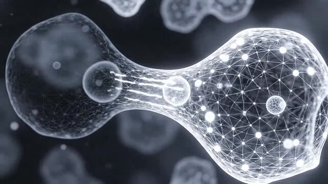 Abstract cellular division and growth on a dark background