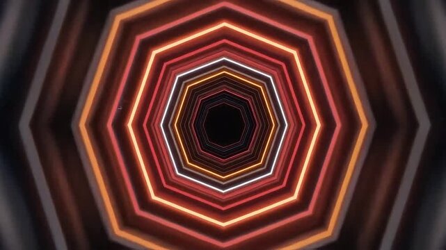 Abstract geometric tunnel with glowing neon light patterns
