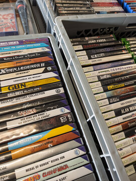 Retro Video Game Collection on Shelf Display