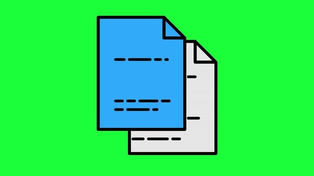 Animated documents with text on a green background for presentations.