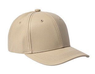 Fototapeta premium A beige baseball cap with a curved brim, on a dark background