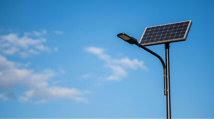 Obraz premium A close-up shot of a solar-powered street light against a blue sky.
