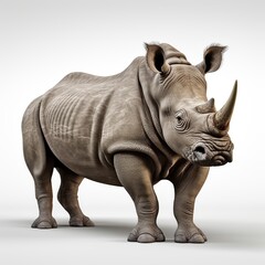 Fototapeta premium Realistic 3D Rendering of a Large Gray One-Horned Rhino Standing in a Studio