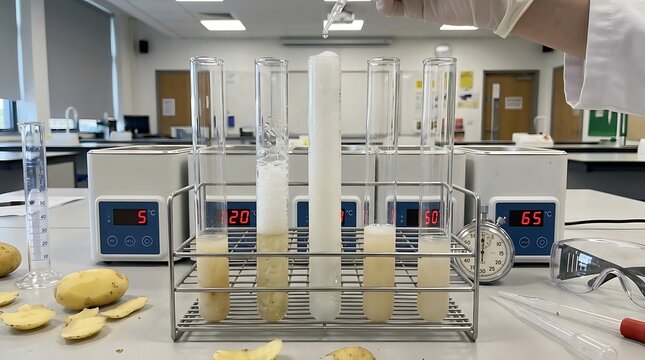  &ldquo;Conduct an experiment to study how temperature affects enzyme activity. Use catalase (e.g., in potato or liver) with hydrogen peroxide, and measure reaction rates at various temperatures. Record you