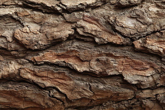 Rough bark texture dominates the frame. Deep crevices and ridges show natural weathering. Warm tones suggest aged, sturdy wood. Ideal for rustic or organic design concepts