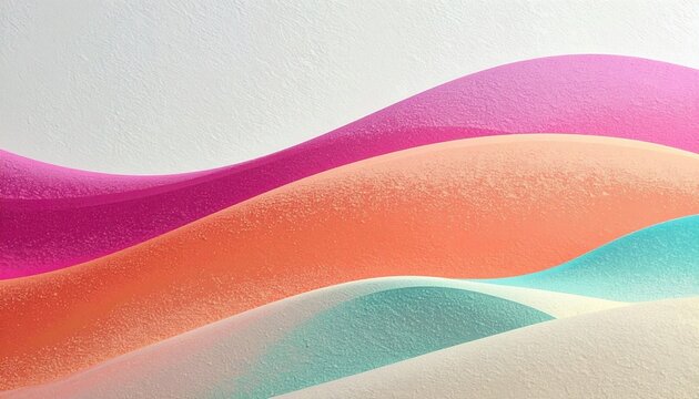 Fondo abstracto con capas onduladas de colores vibrantes como rosa, naranja y turquesa con una textura granulada suave sobre blanco.