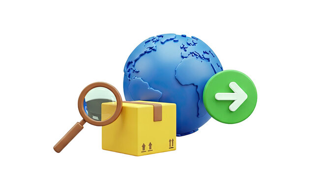 3D Icons: Global Logistics, Delivery, and Search Concept