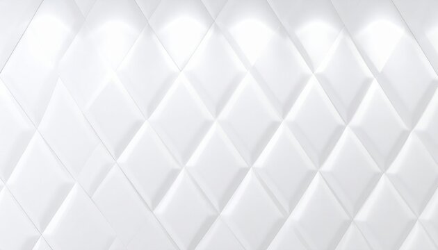 Textura de panel de pared blanco con patr&oacute;n de rombos tridimensionales y luz suave superior ideal para fondos minimalistas y modernos.