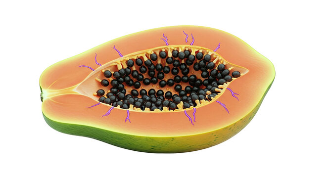 Cross-section of a Papaya showing seeds and inner structure