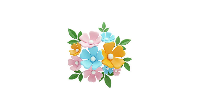 Cartoon Flowers and Leaves Arrangement