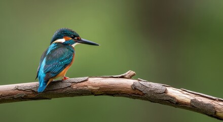 Fototapeta premium Common Kingfisher Perched on a Branch in Natural Habitat.
