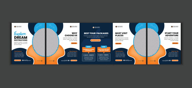 Travel Agency Instagram Carousel Template, Tourism Social Media Post Set, Holiday Promotion Banner Collection