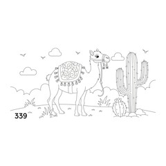 Fototapeta premium Camel in desert near cactus illustration